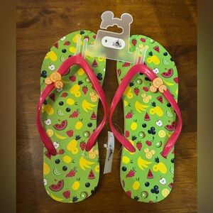 Disney Parks Summer Neon Flip Flops Fruits  Pattern Women’s Size 9 NWT